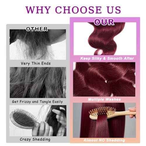 Burgundy Body Wave Bundle 28Inch Brazilian Hair Wine Red Body Wave Human Hair Bundles Hair Extensions