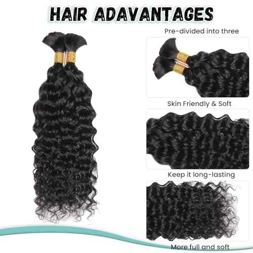 Human Braiding Hair 30 Inch Water Wave Bulk Human Hair for Braiding No Weft 12A Brazilian Virgin Curly Human Hair Extensions for Boho Braids Wet and Wavy Human Hair Braiding Hair 2 Bundles/Pack 100G
