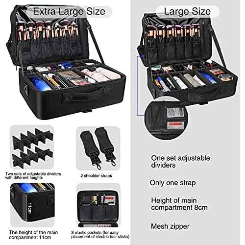 MONSITNA Extra Large Makeup Case 17 Inch Super Large Capacity Travel Makeup Train Case Professional Makeup Artist Case Nail Polish Organizer Storage Box with Two Adjustable Shoulder Strap (Black)