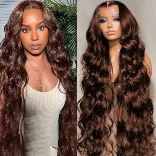 HC 22inch Chocolate Brown Lace Front Wig 13x6 HD Body Wave Human Hair Brown Human Hair Wig 200% Density Pre Plucked Glueless Brown Wig human hair for Women£¨22inch£©