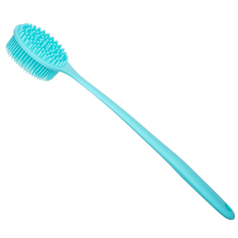 DNC Silicone Back Scrubber for Shower, Soft Bath Body Brush with Long Handle (Blue)