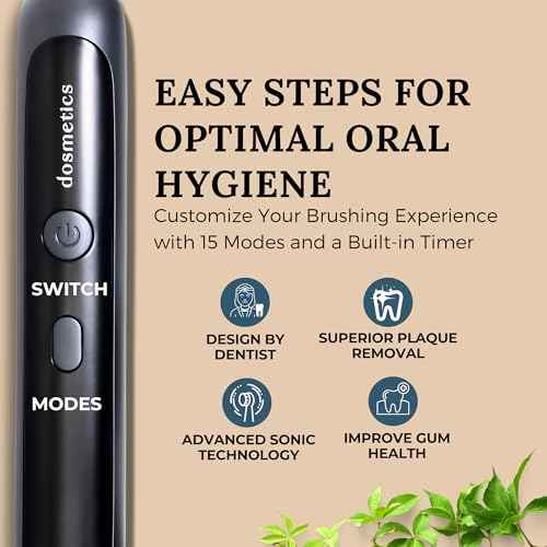 Electric Toothbrush for Adults, Sonic Toothbrush with Replaceable Heads and 15 Brushing Modes, Rechargeable Waterproof Toothbrushes for Plaque Removal with Charging Base and Travel Cap