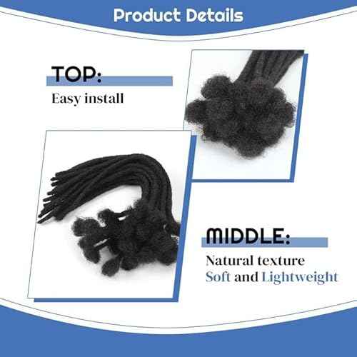 12 inch Loc Extensions Human Hair, 50 Strands Permanent Dreadlock Extensions Human Hair 0.4cm Width 100% Full Handmade Dreads Can Be Dyed and Bleached(black)