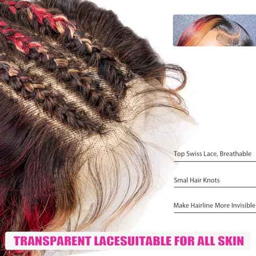 13x6 Burgundy Lace Front Wigs Glueless Pre Plucked Red Blonde Highlight Omber Lace Front Wigs 180% Density Wear and Go Wigs 22Inch