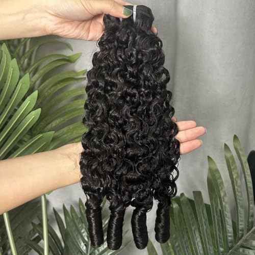 Burmese Curly Bundles Human Hair 24 Inches 100% Unprocessed Quick Weave 3c4a Water Wave with Spiral Curly End Real Human Hair Extensions Natural Black for Women