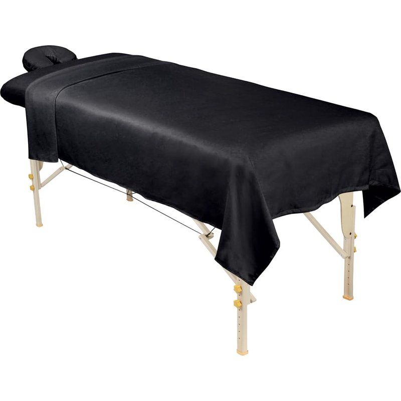 ForPro Professional Collection Premium Flannel 3-Piece Massage Sheet Set for Massage Tables, Includes Flat Sheet, Fitted Sheet and Fitted Face Rest Cover, Black