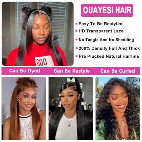 24 Inch Straight Wigs Human Hair 200 Density 13x6 HD Lace Front Wigs Human Hair Pre Plucked Straight Lace Front Wigs Human Hair 13x6 Straight Frontal Wigs Human Hair