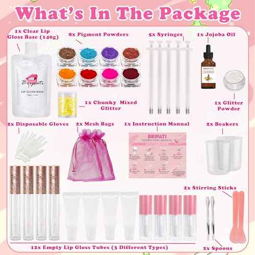 BRIPATI DIY Lip Gloss Making Kit, DIY Lip Glosses Set to Make Your Own Lip Stick, Fun Craft Makeup Lipglosses, All-Inclusive Moisturizing Handmade Lip Glaze Supplies Set for Beginner Women Girls