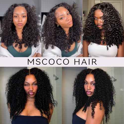 mscoco V Part Wig Human Hair Burmese Curly Glueless Wigs Human Hair Clip In Upgrade U Part Human Hair Wig with Drawstring 180% Density Natural Black 18inch