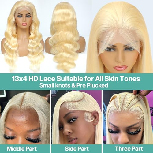 613 Blonde Body Wave Lace Front Wigs Human Hair 13X4 Lace Front Wigs Human Hair 200 Density 613 HD Lace Frontal Wigs Pre Plucked For Women 28 Inch