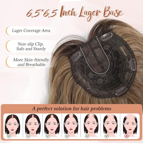 MARJORIE Hair Topper,Wavy Hair Toppers for Women 14inch Natural Looking Hairpiece with Wispy Bangs, Volume Booster Wiglet for Full Coverage, Quick Styling for Party/Date Night/Social/Content Creators