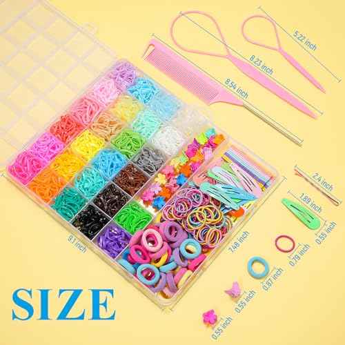 TsMADDTs Elastic Hair Ties, Colorful Hair Accessories for Baby Toddlers Kids Girls, 26 Colors Small Rubber Bands Set with Ties and Clips, Styling Tools