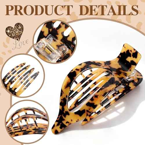 2 Pack Hair Clips for Women French Flat Claw Clips Celluloid Leopard Print Barrettes Nonslip Claw Clips Side Slide Volume Clips for Girls
