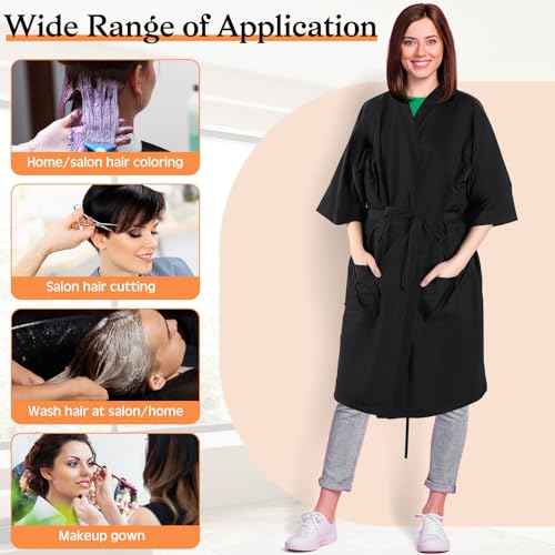 Toulite 8 Pieces Salon Robes Smock for Clients Hair Salon Gown Cape Black Barber Smock Kimono Style Hair Stylist for Clients(2 Pockets)