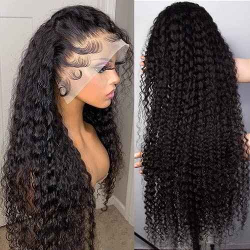 Deep Wave Lace Front Wigs Human Hair 180% Density 13x4 HD Lace Front Wigs Pre Plucked with Baby Hair Glueless Wigs for Black Women Human Hair (natural color 18 inch)