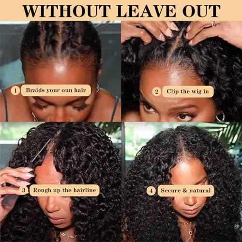 V Part Human Hair Wig Water Wave Thin Part Glueless Clip In Half Wigs 180% Density Curly V Shape Clip in Half Wig Beginner Friendly Water Curly Brazilian Virgin Human Hair Wigs (22 Inch)