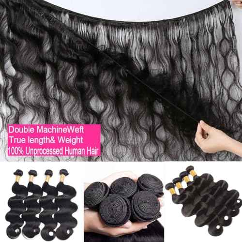 16A Human Hair Bundles 16 18 20 22 Inch Body Wave 400g Unprocessed Brazilian Virgin Hair 4 Bundles Deals Human Hair Extensions Quick Weave Human Hair Natural Black Color