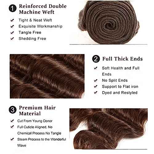 28 30 32 Inch Color 4 Deep Wave Bundles Brown Bundles Human Hair Unprocessed Virgin Dark Brown Bundle Soft and Silky Bundle Hair Extensions
