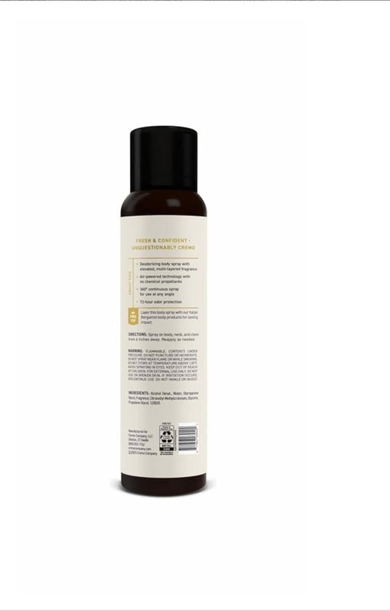 Cremo Italian Bergamot Body Spray - Sophisticated Bergamot & Neroli Blossom Blend | 3.5 Fl Oz