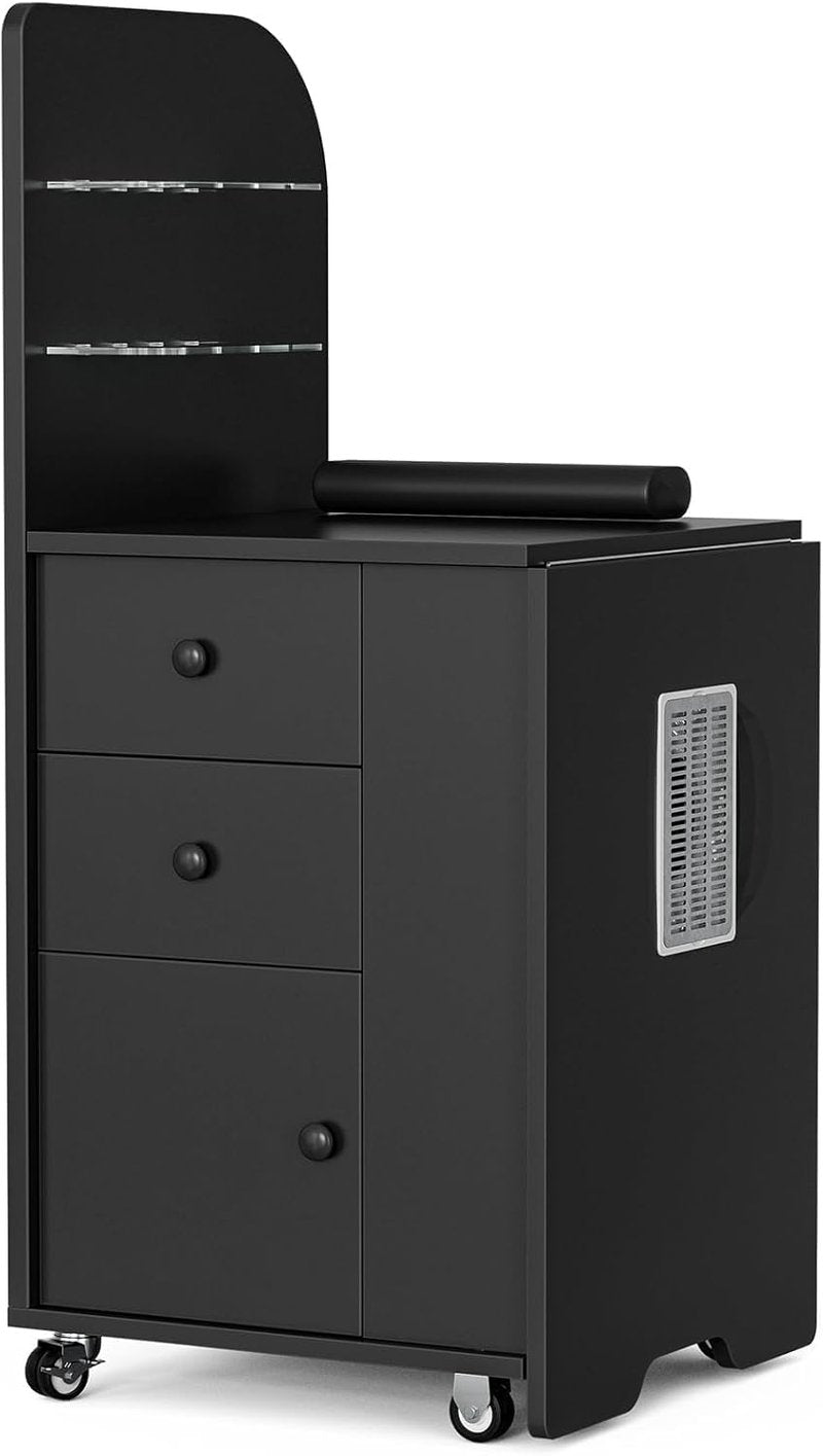 Skiennix Foldable Nail Desk - Portable Manicure Table with Dust Collector & Storage | Lockable Wheels