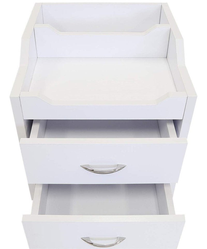 J&A Wood Top Pedicure Cart - Compact Salon Trolley with 2 Utility Drawers, Locking Swivel Casters, Easy-to-Clean White Finish, Ideal for Professional Spas & Salons, JA-JM-CART-White