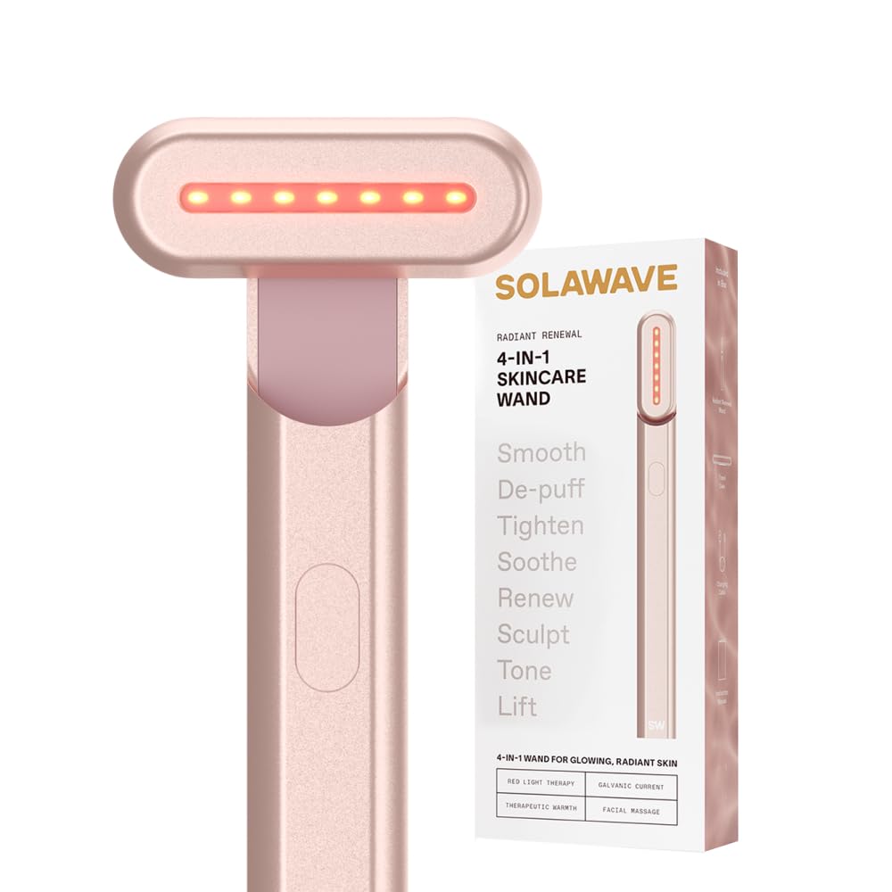 Solawave 4-in-1 Red Light Therapy Wand - Anti-Aging Beauty Device for Face & Neck | Galvanic Massager & Warmth (Rose Gold)