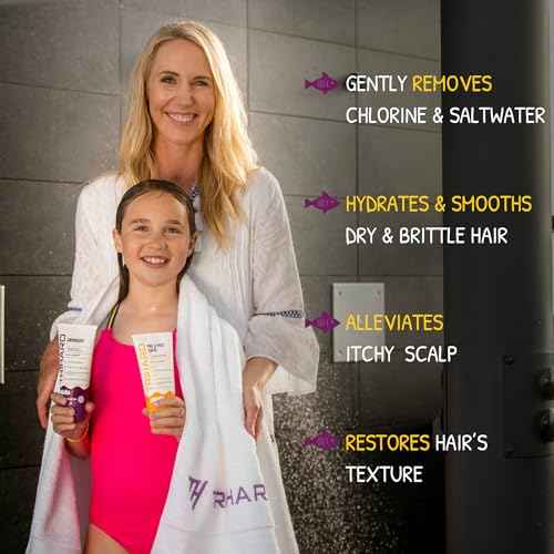 TRIHARD Kids Chlorine Defense Shampoo and Conditioner Set, Children¡¯s Tear-Free Swim Shampoo and Conditioner to Protect and Hydrate Hair from Pool & Ocean, Nourishing Pre and Post Swim Hair Protection