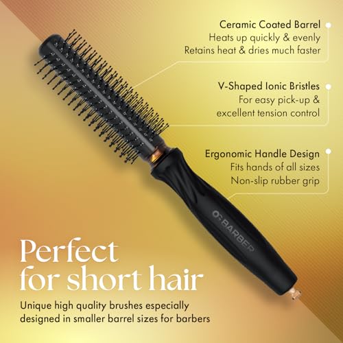 Olivia Garden OG Barber brushes with comfortable ball points tips, ergonomic non-slip handle, ionic technology, lightweight, for easy and quick styling on short hair, ideal for men grooming