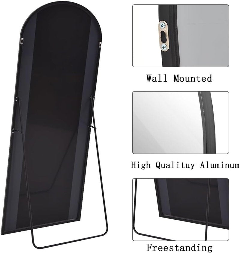 Arched Full Length Mirror - 78"x38" Freestanding Black Aluminum Frame | Perfect for Living Room & Bedroom