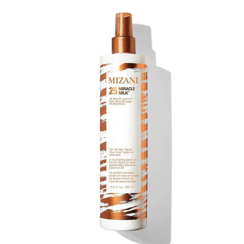 Mizani 25 Benefit Miracle Milk Leave-in Conditioner - Anti-Frizz Detangler Spray For Hair Shine, Heat Protectant, For Frizzy & Curly Hair, With Coconut Oil, 13.5 Fl Oz