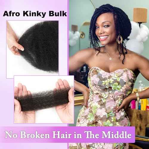 Afro Kinky-Curly Human Hair Bulk for Twist 18 Inch 100g Bulk Human Braiding Hair For Mini Twists Hair Micro Locs Extensions Dredlock Extensions