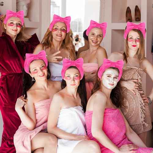Jaciya Spa Makeup Headband 8 Packs Skincare Headband for Washing Face Spa Gifts for Women Bachelorette Party Favors Wedding Hair Accessories(Hot Pink)