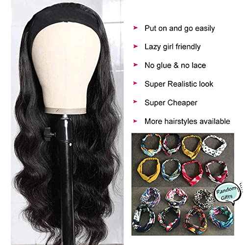 feibin Headband Wig Human Hair Wigs for Black Women Human Hair Headband Wig Body Wave 22 Inch Wear and Go Wigs Glueless Human Hair Wig Machine Made None Lace Front Wig Natural Color 150% Density