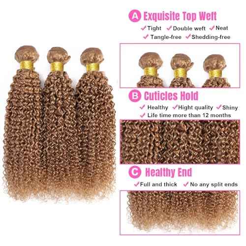 Color #27 Bundle Honey Blonde Curly Human Hair Bundles 30 32 34 Inch Brazilian Color 27 Kinky Curly Bundles Human Hair Honey Blonde Bundle