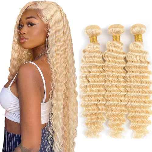 34 34 34 Inch 613 Bundles Human Hair Blonde Deep Wave Bundle Unprocessed Virgin Remy Hair 3 Bundles 613 Deep Wave Bundle Hair Weave