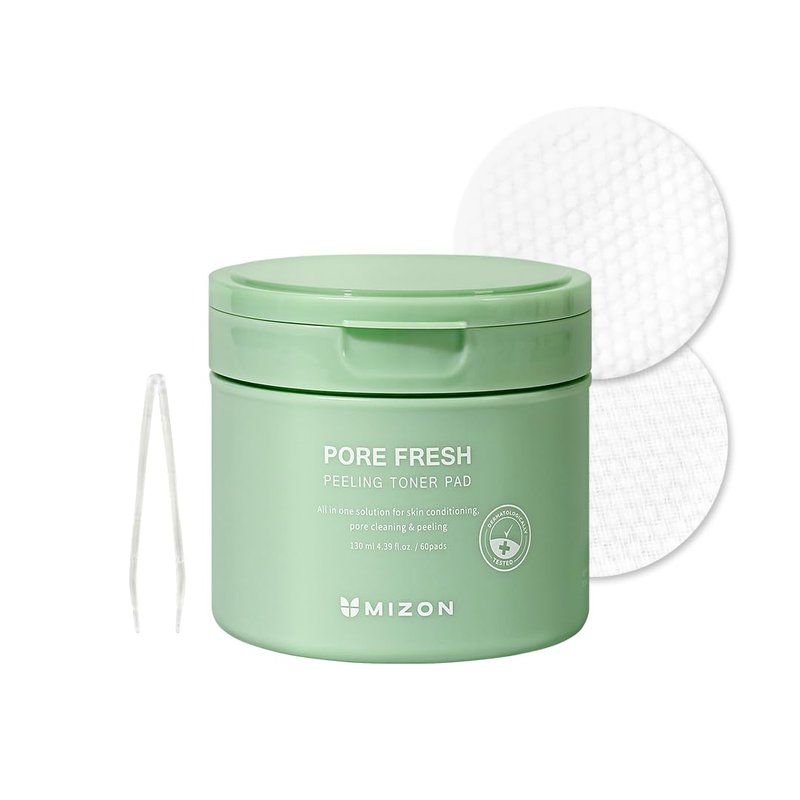 MIZON Pore Fresh Peeling Toner Pads AHA BHA PHA with Tea Tree & Turmeric Extracts, Gentle Exfoliation & Deep Cleansing, Korean Peeling Pads Cotton Soothing Exfoliating Pore Tightening (60 PCS)