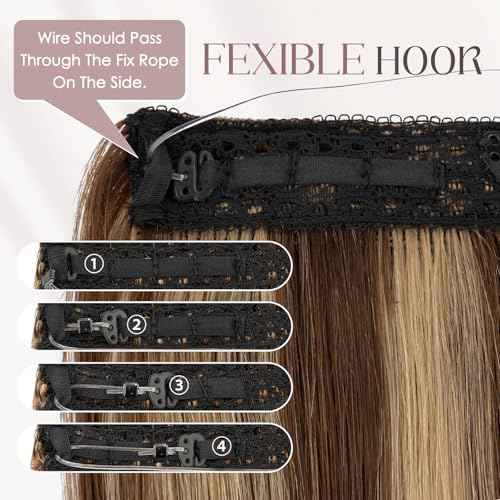 MY-LADY Halo Hair Extensions Real Human Hair for Women Medium Brown & Dark Blonde Clip in Remy Hairpiece with Adjustable Invisible Wire 18 Inch 65G