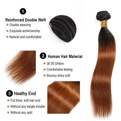 1B30 Bundles Ombre Brown Straight Human Hair Bundle Two Tone Black And Light Brown 3 Bundles 20 22 24 Inch Color 30 Straight Bundle Hair Extensions 300G