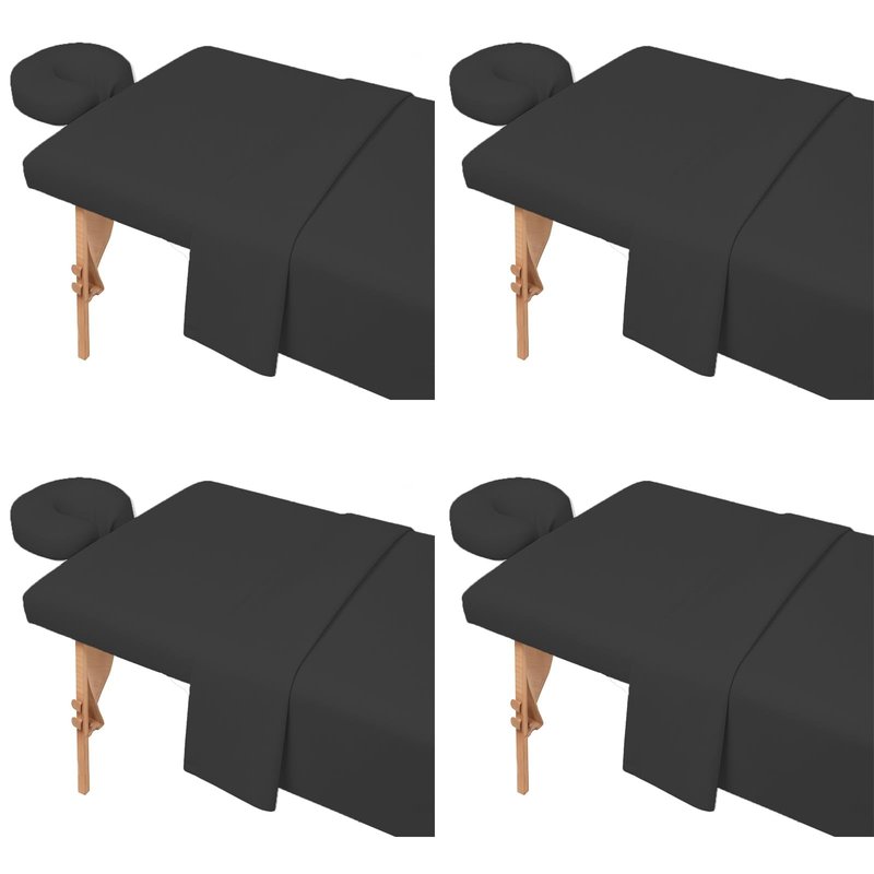 4 Sets Microfiber Massage Table Sheets Set 3 Piece Set Includes Premium Massage Table Cover Fitted Sheet and Fitted Face Rest Cover (Black)