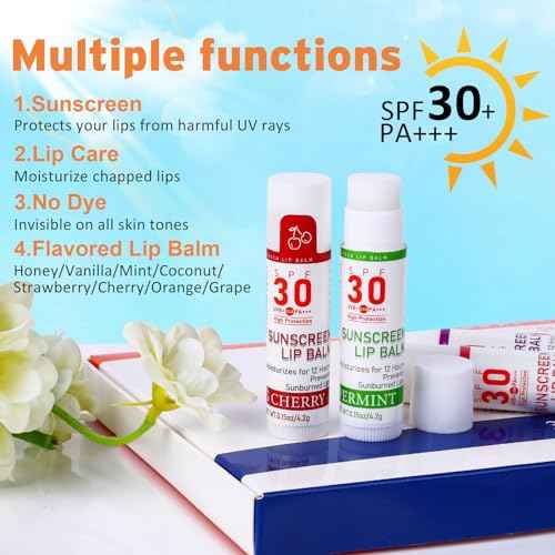 SPF 30 Sunscreen Lip Balm, Bulk Travel Size-64 Pack, Hydrating with Vitamin E & Coconut Oil- 8 Flavors