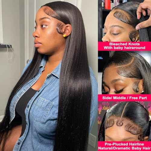 26 Inch 13x6 Lace Front Human Hair Wigs 180 Density Pre Plucked Straight HD Lace Wigs Human Hair 13x6 Straight Lace Frontal Wigs Human Hair Wigs for Women Glueless Wig