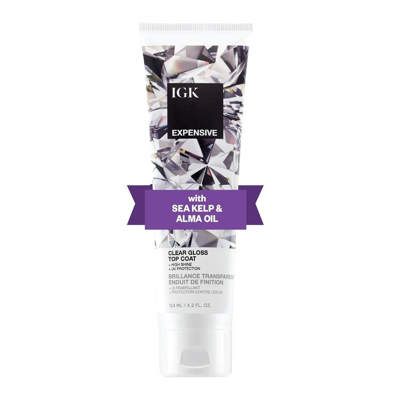 IGK EXPENSIVE Clear Gloss Top Coat | High Shine Gloss Treatment for Soft, Smooth Glass Hair | Revives Color-Treated Hair and Helps Control Frizz | 4.2 Oz