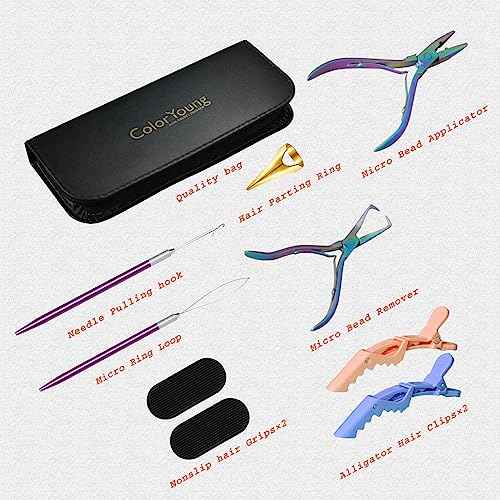 Hair Extension Beading Tool Kit - Micro & Pre-Bonded Hair Extension Bead Closer & Remover - Rainbow