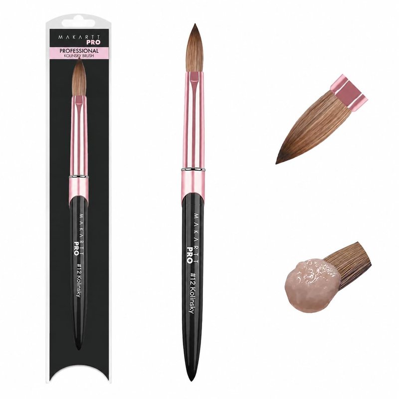 MakarttPro Kolinsky Acrylic Nail Brush Size 12 – 100% Pure Kolinsky Hair for Acrylic Application, Bigger Bead Control, Anti-Clogging, Acetone Resistant Handle