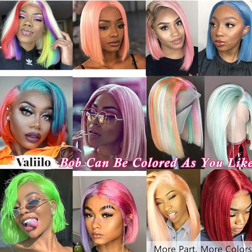 16 Inch Blue Bob Wig Human Hair 13x4 HD Lace Front Wigs Human Hair Pre Plucked with Baby Hair Glueless Bob Wig Human Hair 180% Density
