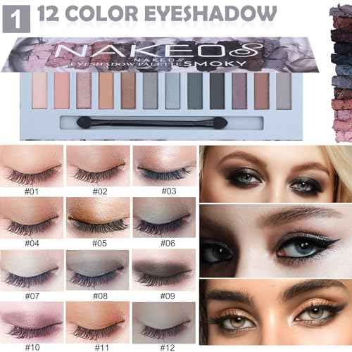 All in One Makeup Kit for Women-Full Professional Kit With 12 Color Eyeshadow, Foundation, Lipsticks, Eyeliner, Blush, Eyebrow Soap, Makeup Brush, Makeup Gift Set for Women Teens (Cool Grey)