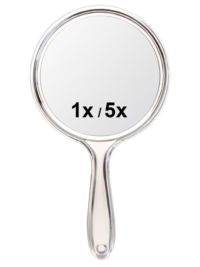 Macaki Handheld Mirror with Handle, 10.5 x 5.7 inches, Double-Sided 1X/5X Magnification Travel Makeup Mirror for Women,White