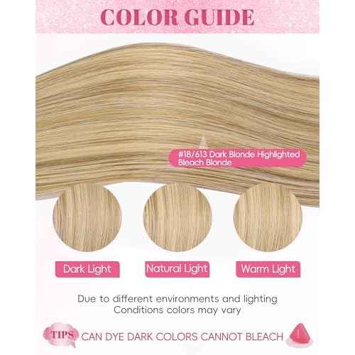 Remy I Tip Hair Extensions Human Hair 22 Inch #18/613 Dark Blonde Highlighted Bleach Blonde Itip Human Hair Extensions Invisible Silky Straight 30g/30s