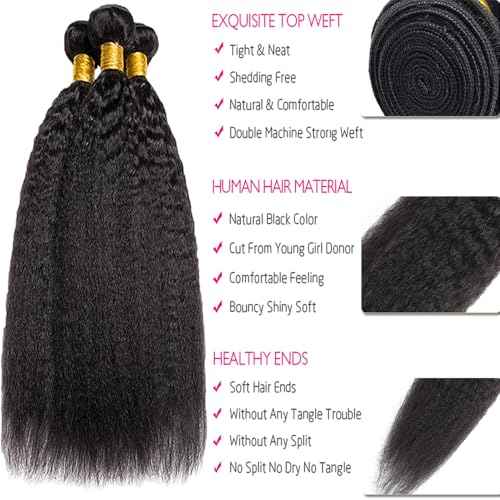 Kinky Straight Bundles Human Hair Natural Black Color Brazilian Unprocessed Virgin Hair 22 22 22 Inch Yaki Straight Bundles Human Hair