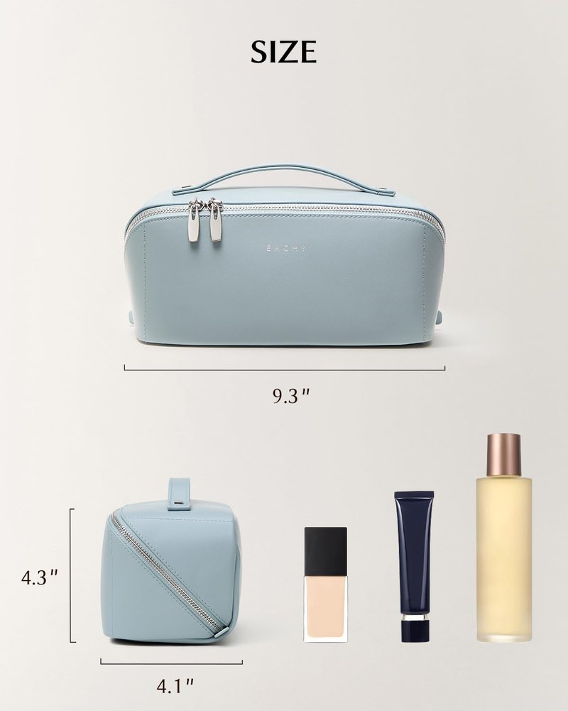 EACHY Travel Makeup Bag, 2.0 Cosmetic Bag for Women, Waterproof PU Leather,Flat Open Portable Toiletry Bag for Skincare, Brushes & Travel Essentials